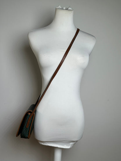 Vintage Givenchy 4G Monogram Flap Crossbody Bag Late 1970s Green Brown