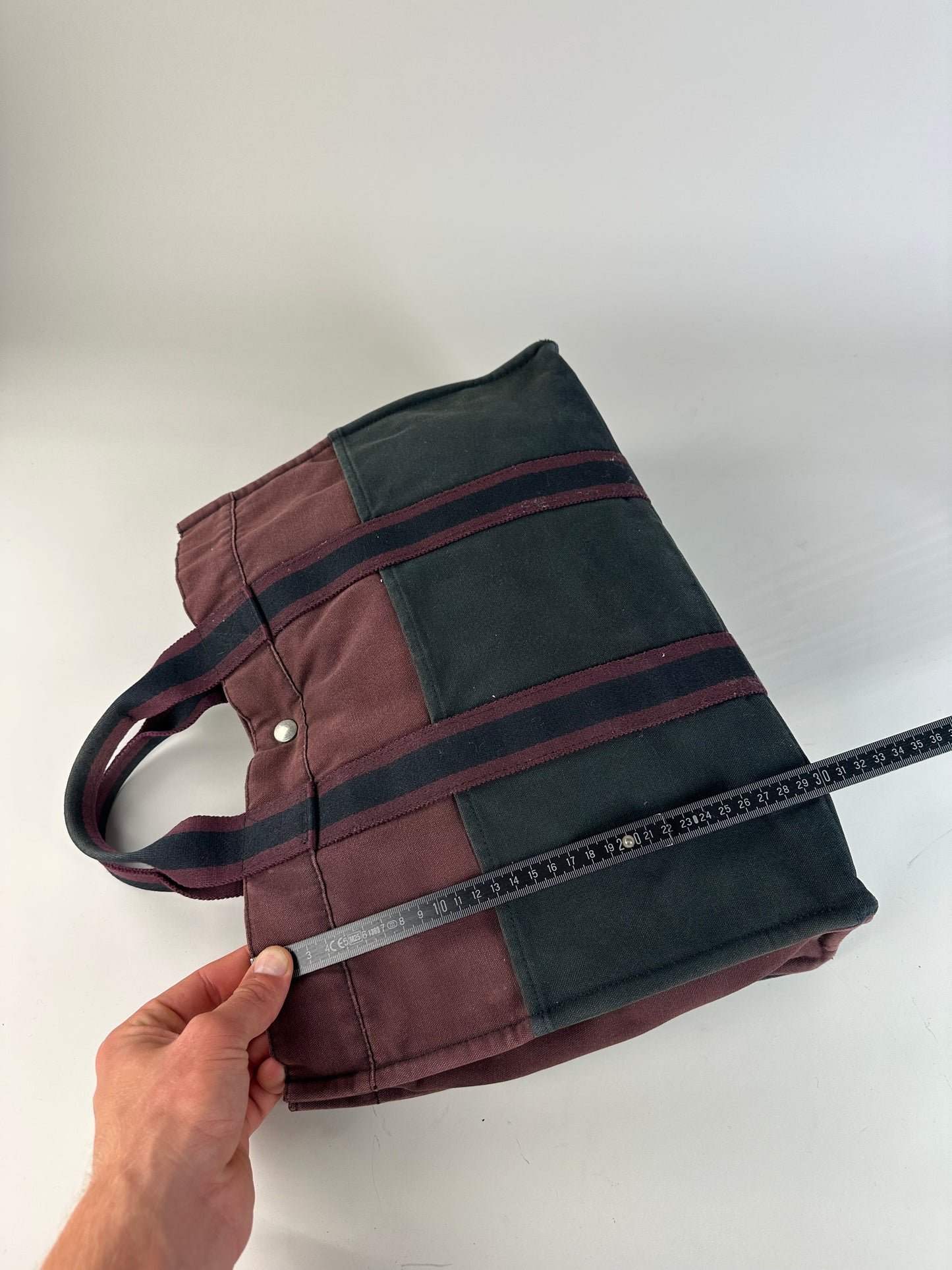 Vintage Hermes Cotton Tote Bag Burgundy Black Silver