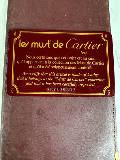 Vintage Cartier Leather Long Wallet Burgundy Gold