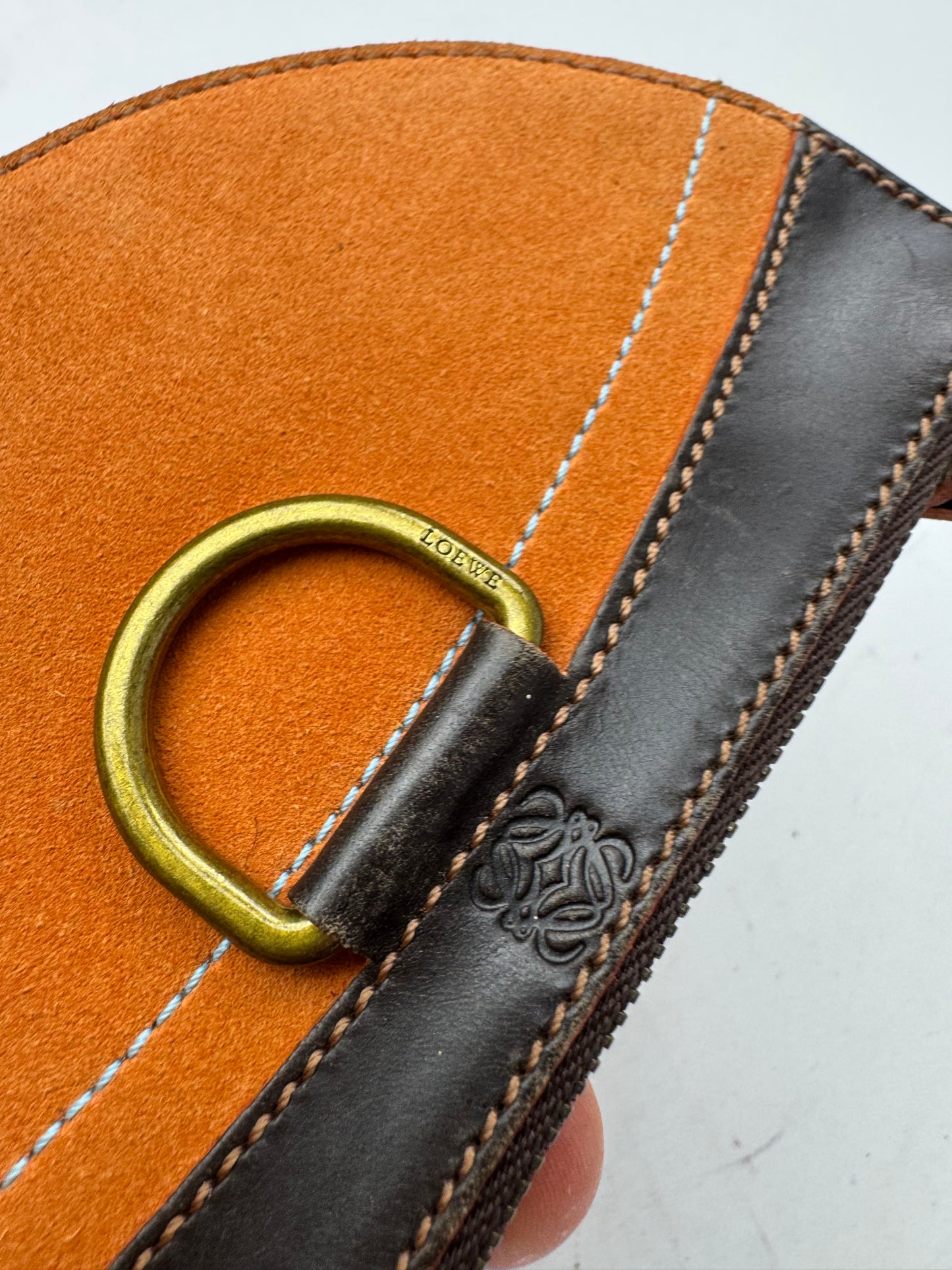 Vintage Loewe Madrid Leather / Suede Card Holder / Clutch Brown orange