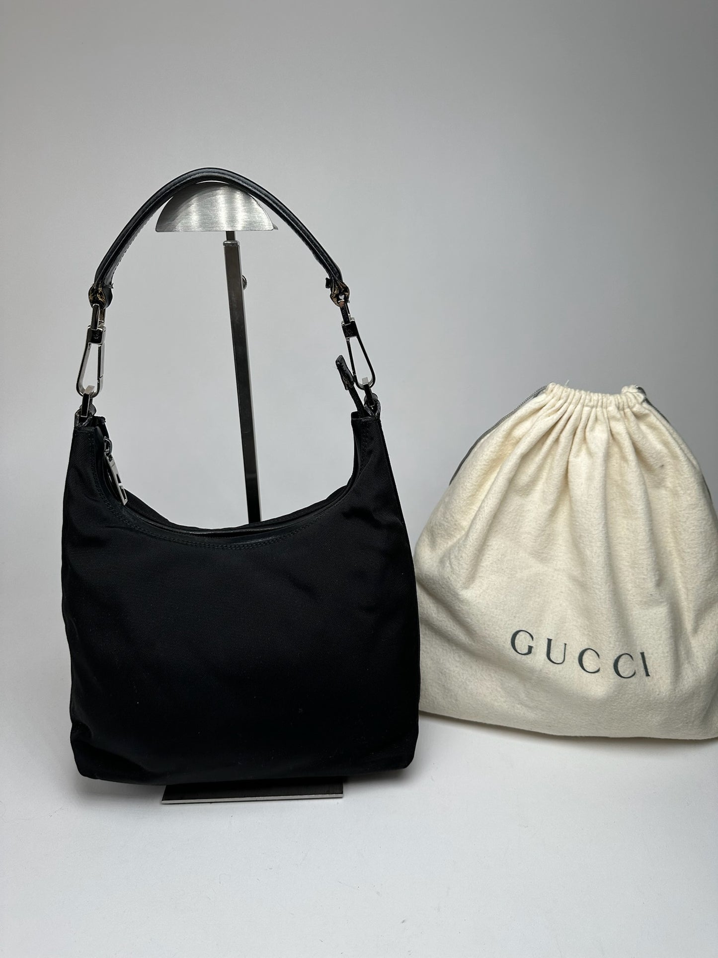 Vintage Gucci Canvas Leather Bag Black