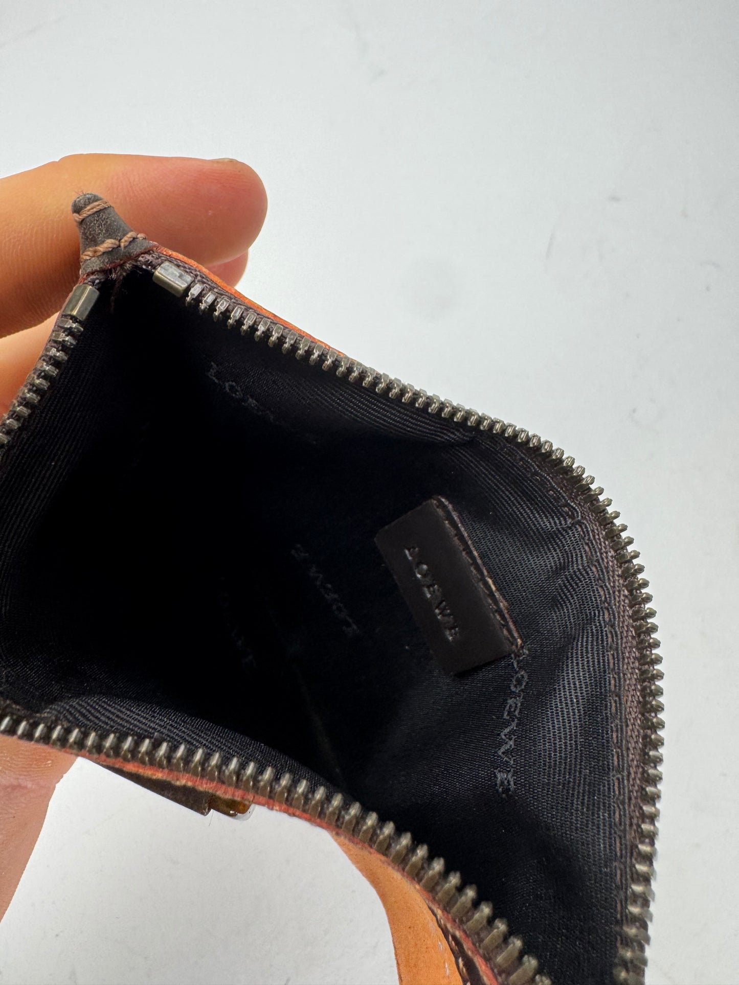 Vintage Loewe Madrid Leather / Suede Card Holder / Clutch Brown orange