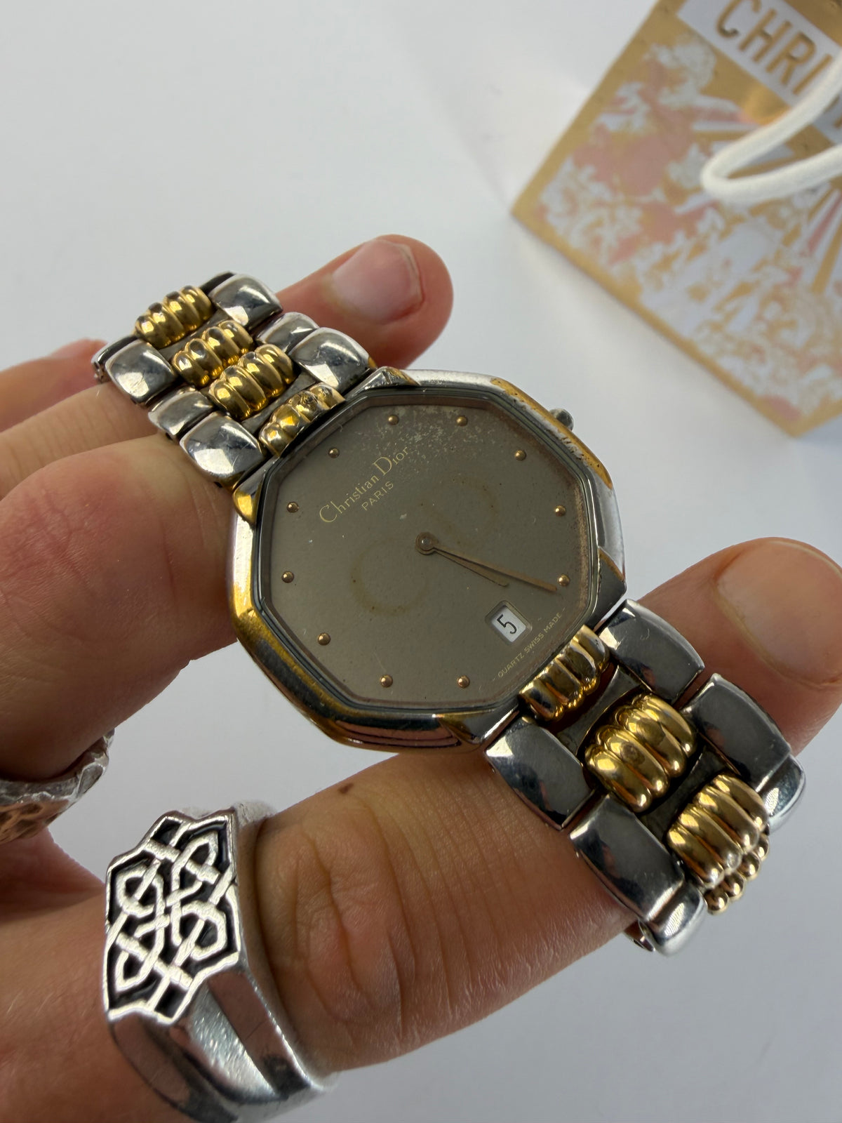Vintage Dior Two-Tone Bracelet Watch Late 1980s Gold Silver