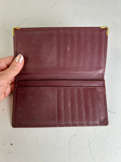 Vintage Cartier Leather Long Wallet Burgundy Gold