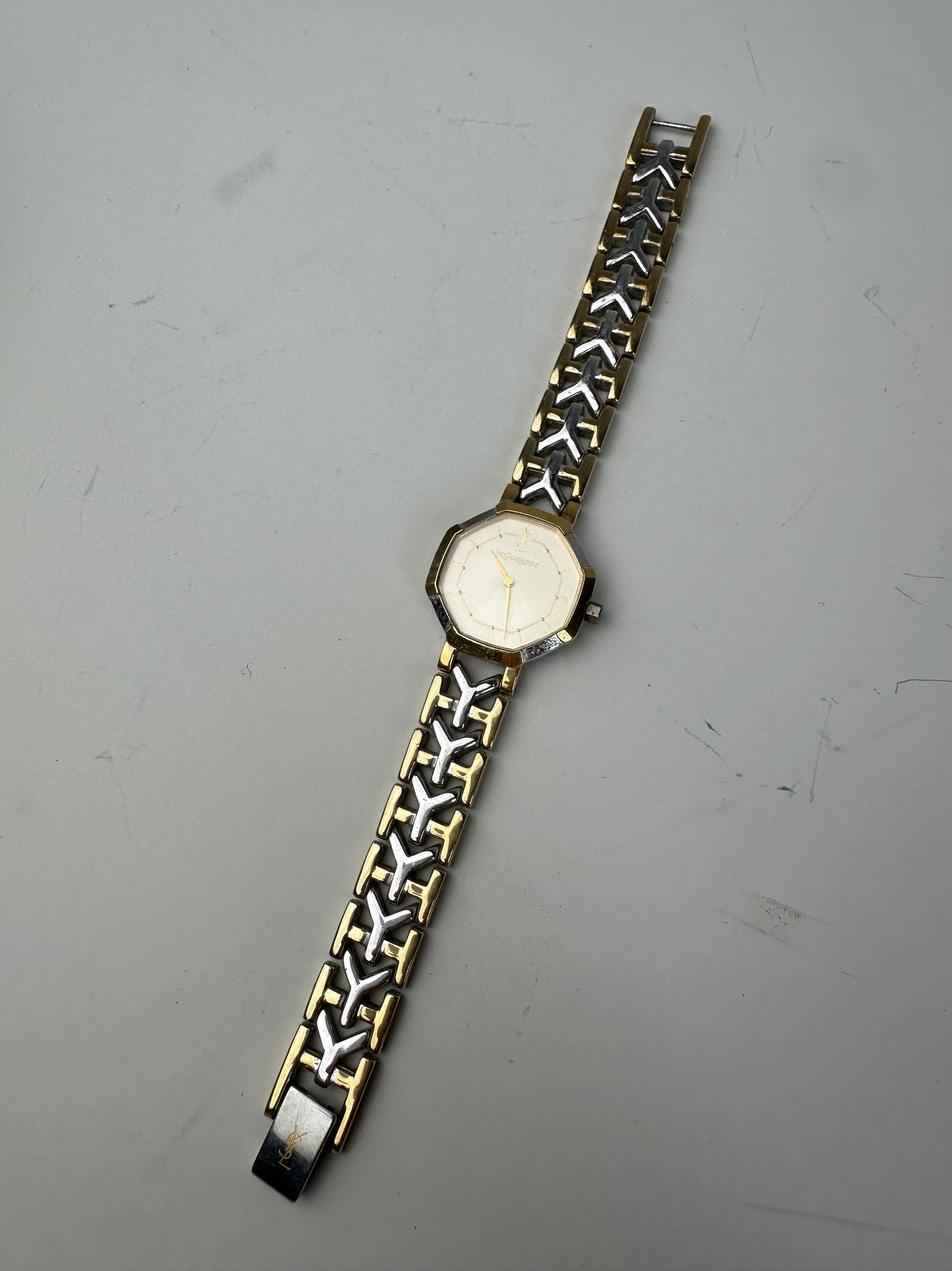 Vintage Saint Laurent Two-Tone Stainless Steel Watch Gold Silver