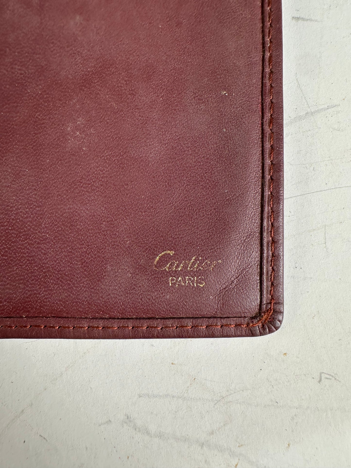 Vintage Cartier Leather Long Wallet Burgundy Gold