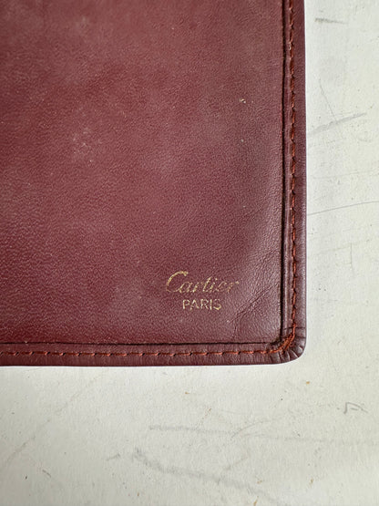 Vintage Cartier Leather Long Wallet Burgundy Gold