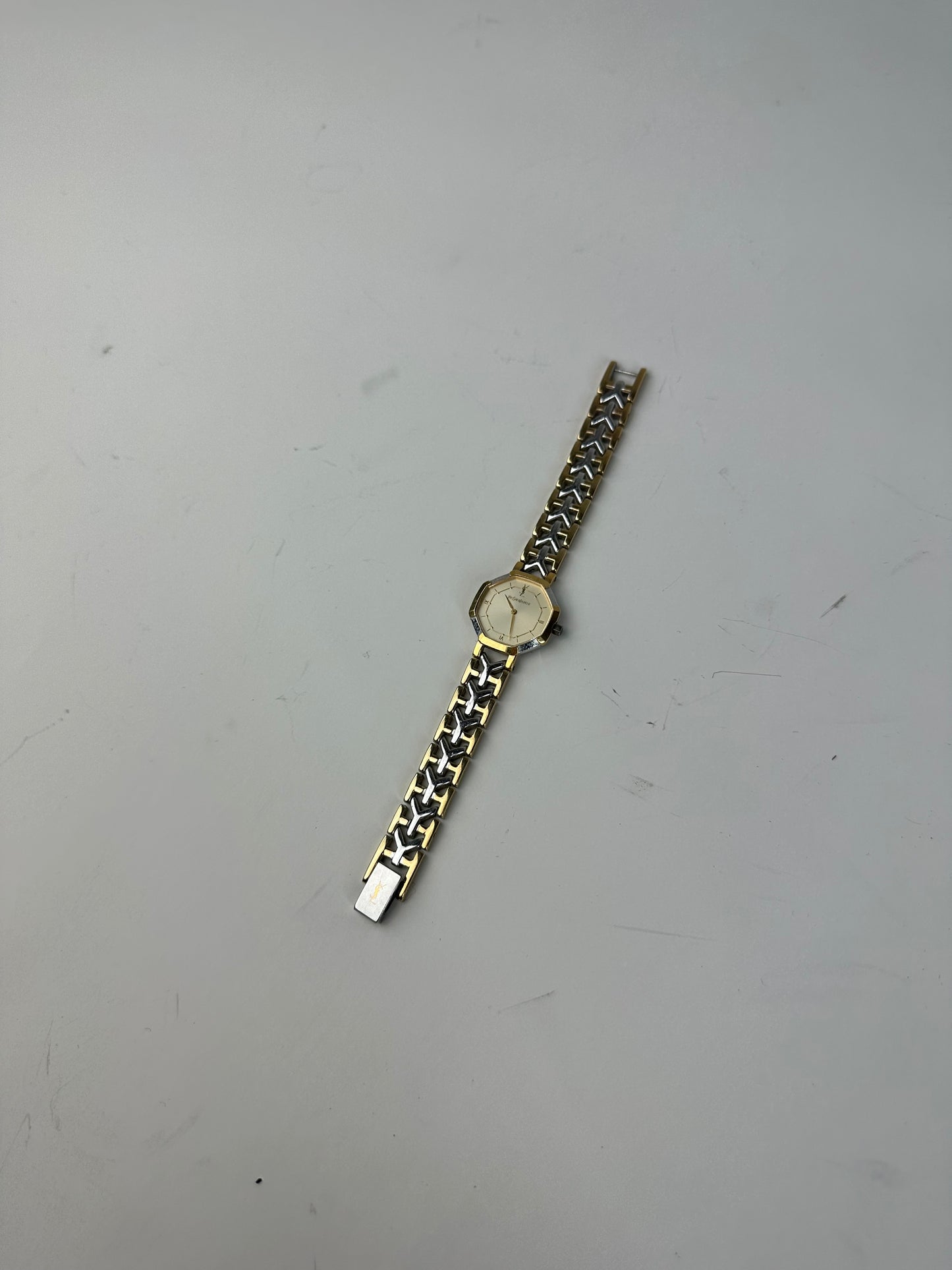 Vintage Saint Laurent Two-Tone Stainless Steel Watch Gold Silver