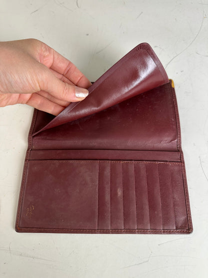 Vintage Cartier Leather Long Wallet Burgundy Gold