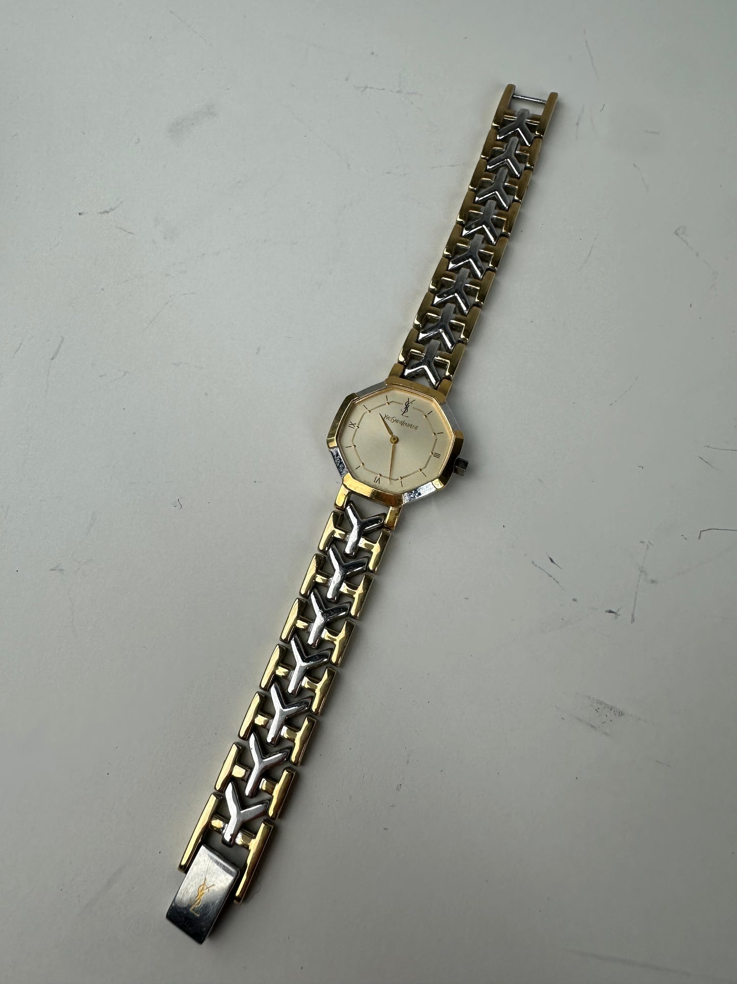 Vintage Saint Laurent Two-Tone Stainless Steel Watch Gold Silver