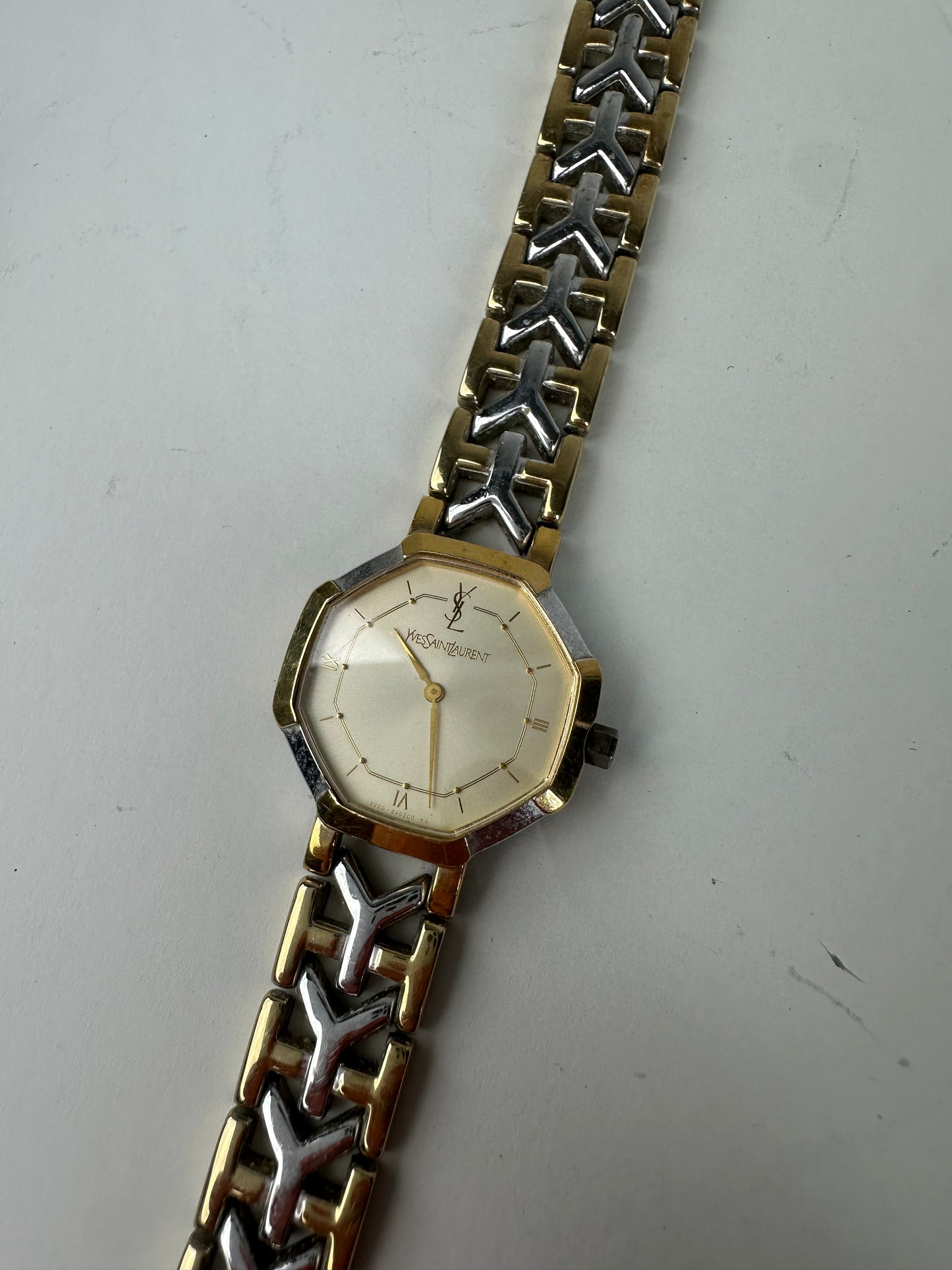 Vintage Saint Laurent Two-Tone Stainless Steel Watch Gold Silver