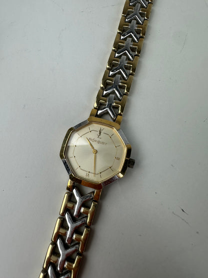 Vintage Saint Laurent Two-Tone Stainless Steel Watch Gold Silver