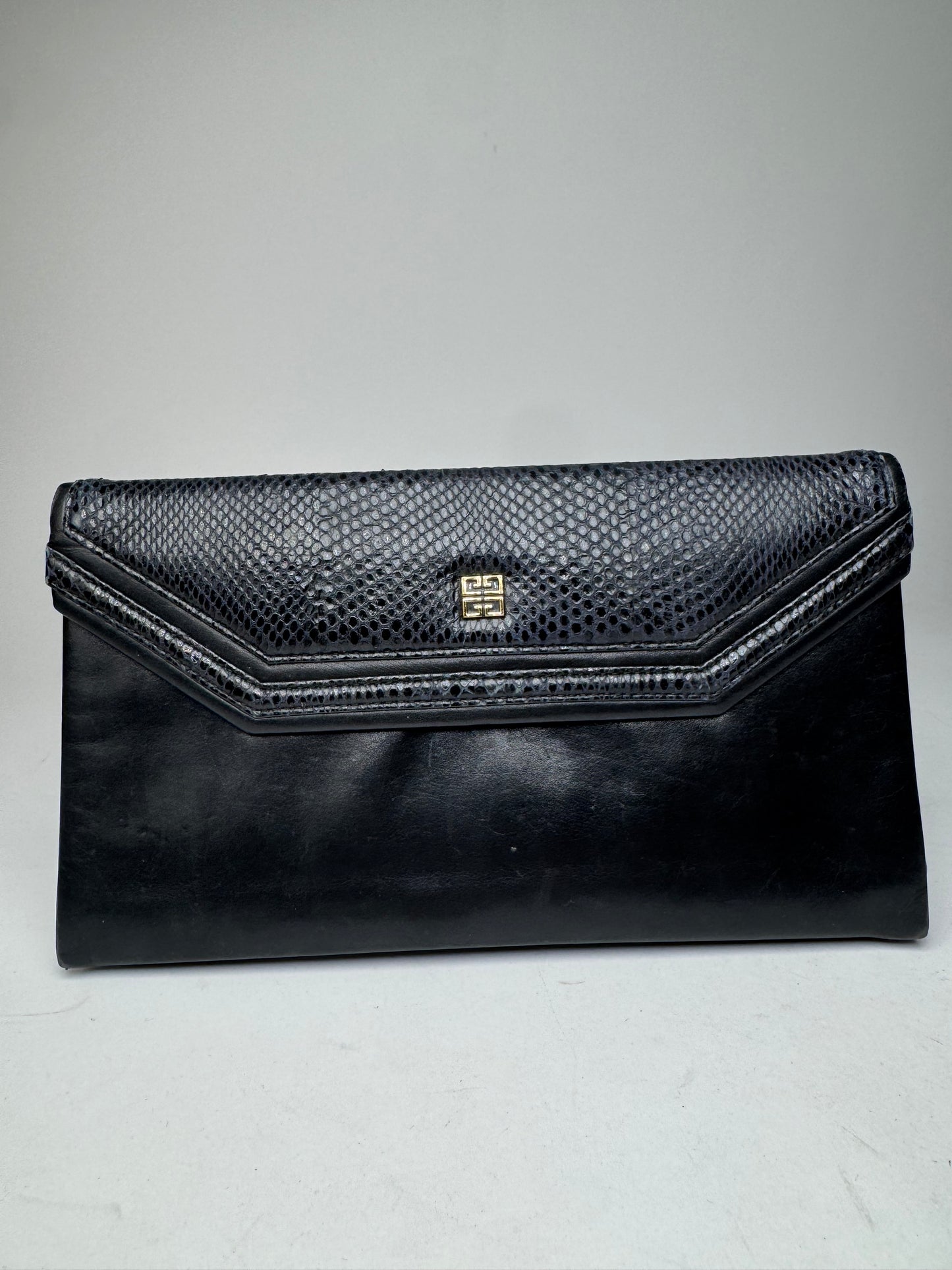 Vintage Givenchy Snake Emblossed Leather Clutch black
