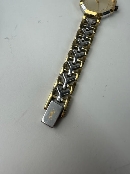 Vintage Saint Laurent Two-Tone Stainless Steel Watch Gold Silver