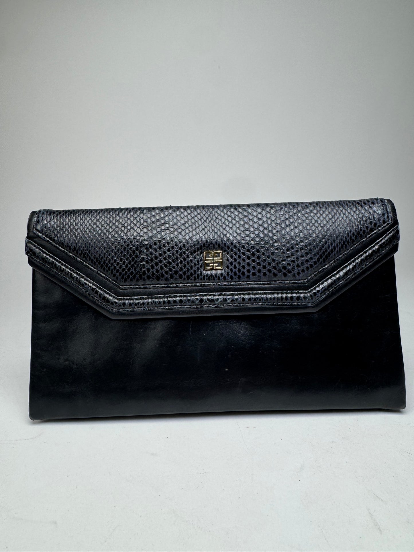 Vintage Givenchy Snake Emblossed Leather Clutch black