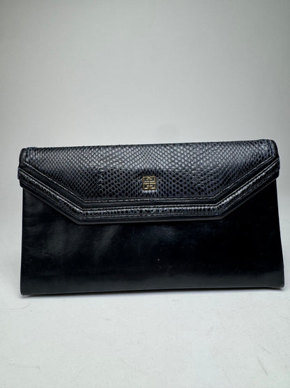 Vintage Givenchy Snake Emblossed Leather Clutch black