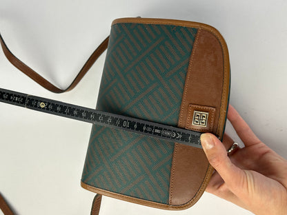 Vintage Givenchy 4G Monogram Flap Crossbody Bag Late 1970s Green Brown