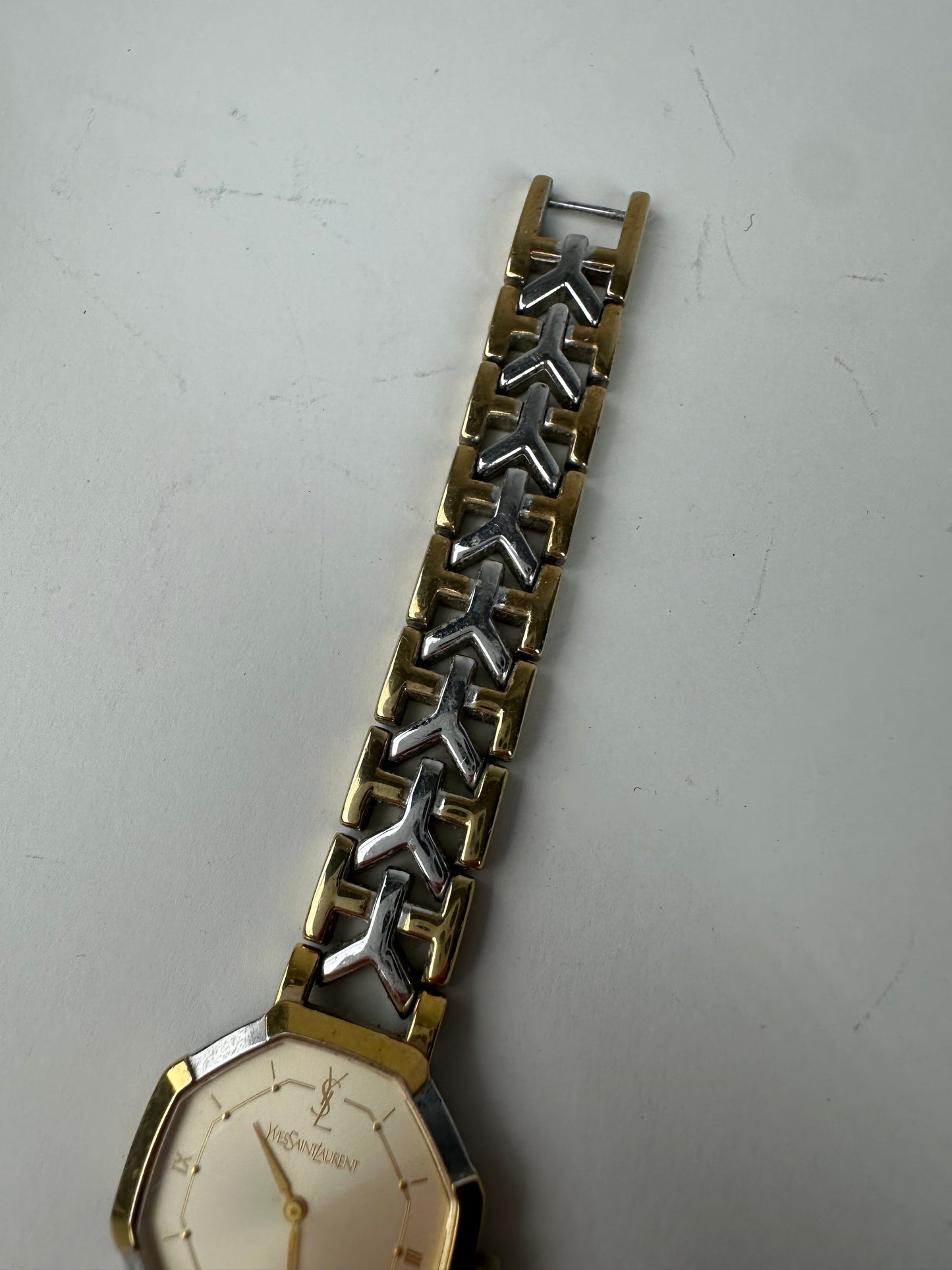 Vintage Saint Laurent Two-Tone Stainless Steel Watch Gold Silver