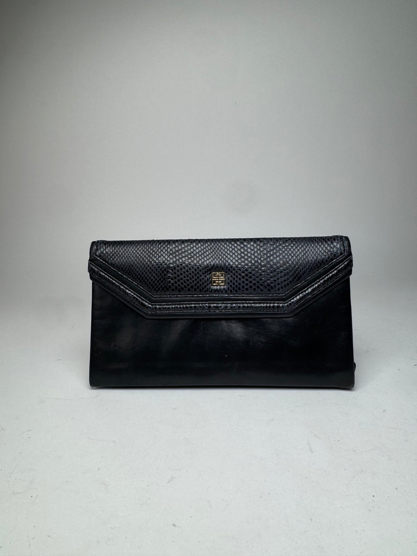 Vintage Givenchy Snake Emblossed Leather Clutch black