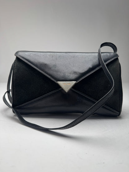 Vintage Celine Paris Triomphe Suede Leather Bag Marine Black