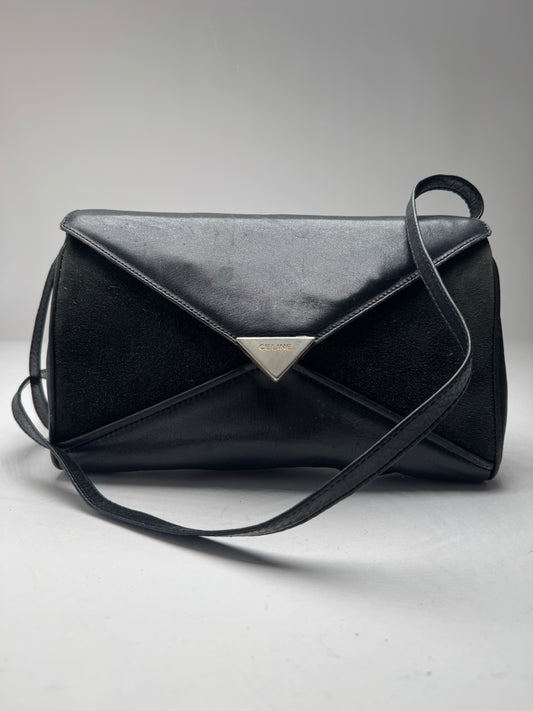 Vintage Celine Paris Triomphe Suede Leather Bag Marine Black