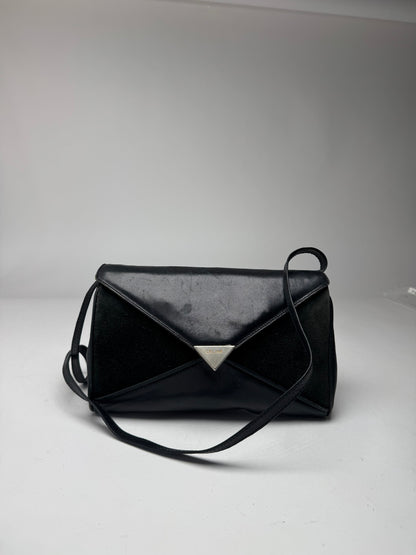 Vintage Celine Paris Triomphe Suede Leather Bag Marine Black