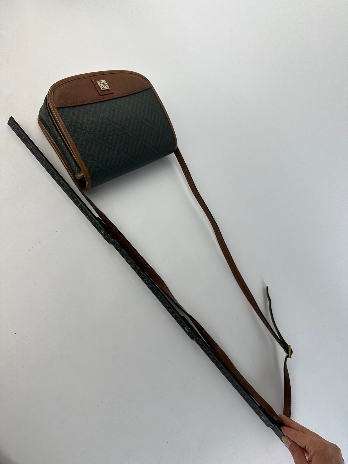 Vintage Givenchy 4G Monogram Flap Crossbody Bag Late 1970s Green Brown