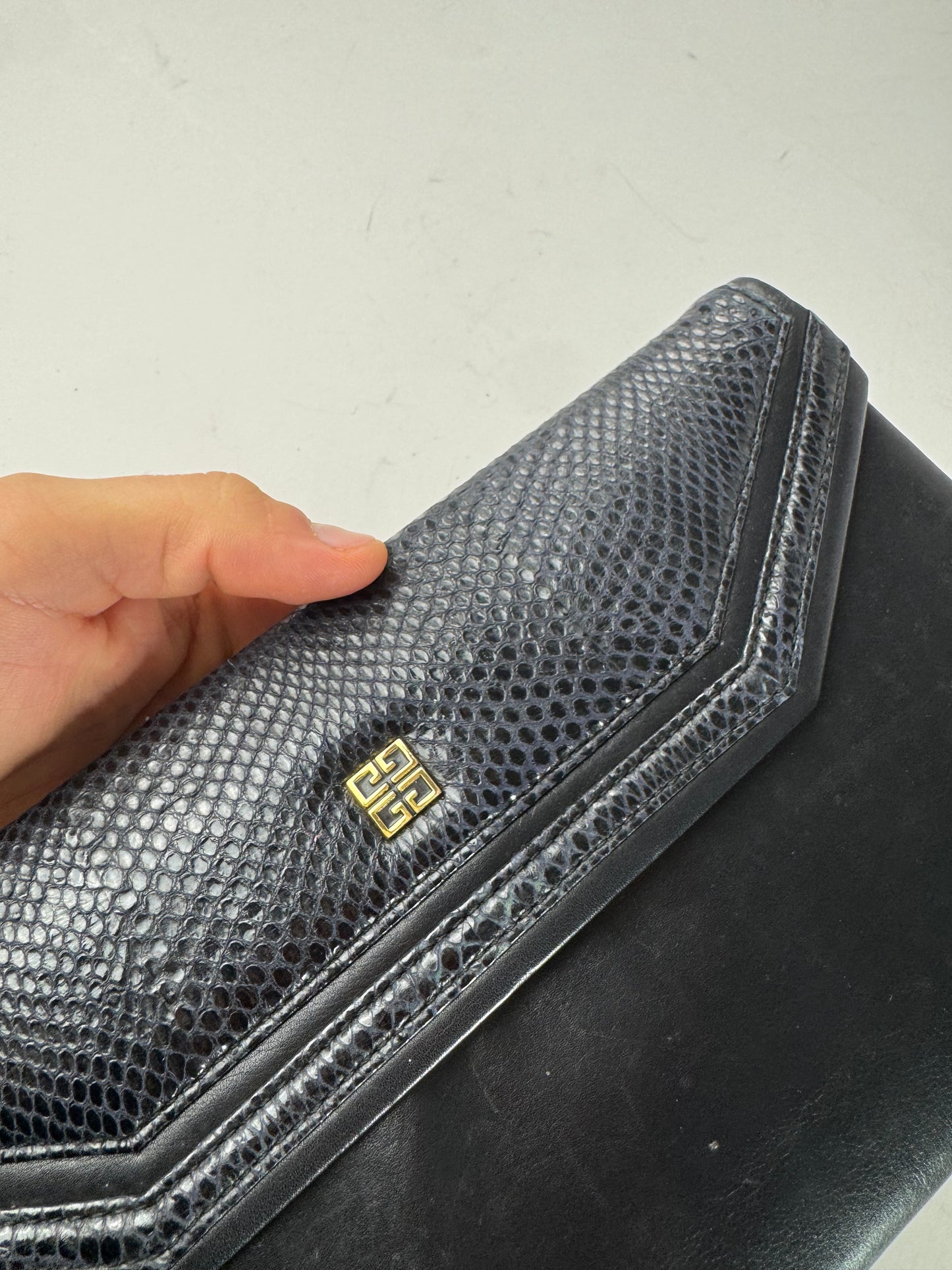 Vintage Givenchy Snake Emblossed Leather Clutch black