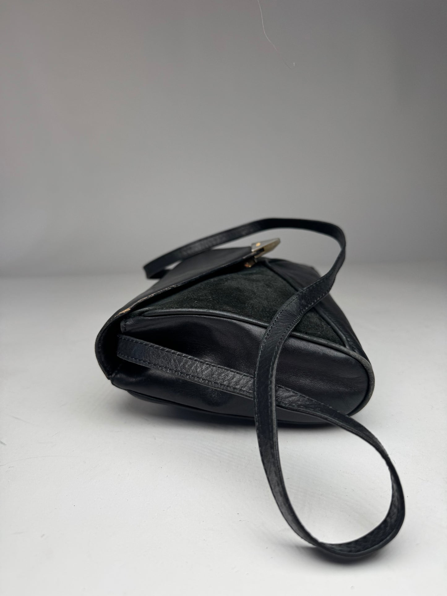 Vintage Celine Paris Triomphe Suede Leather Bag Marine Black