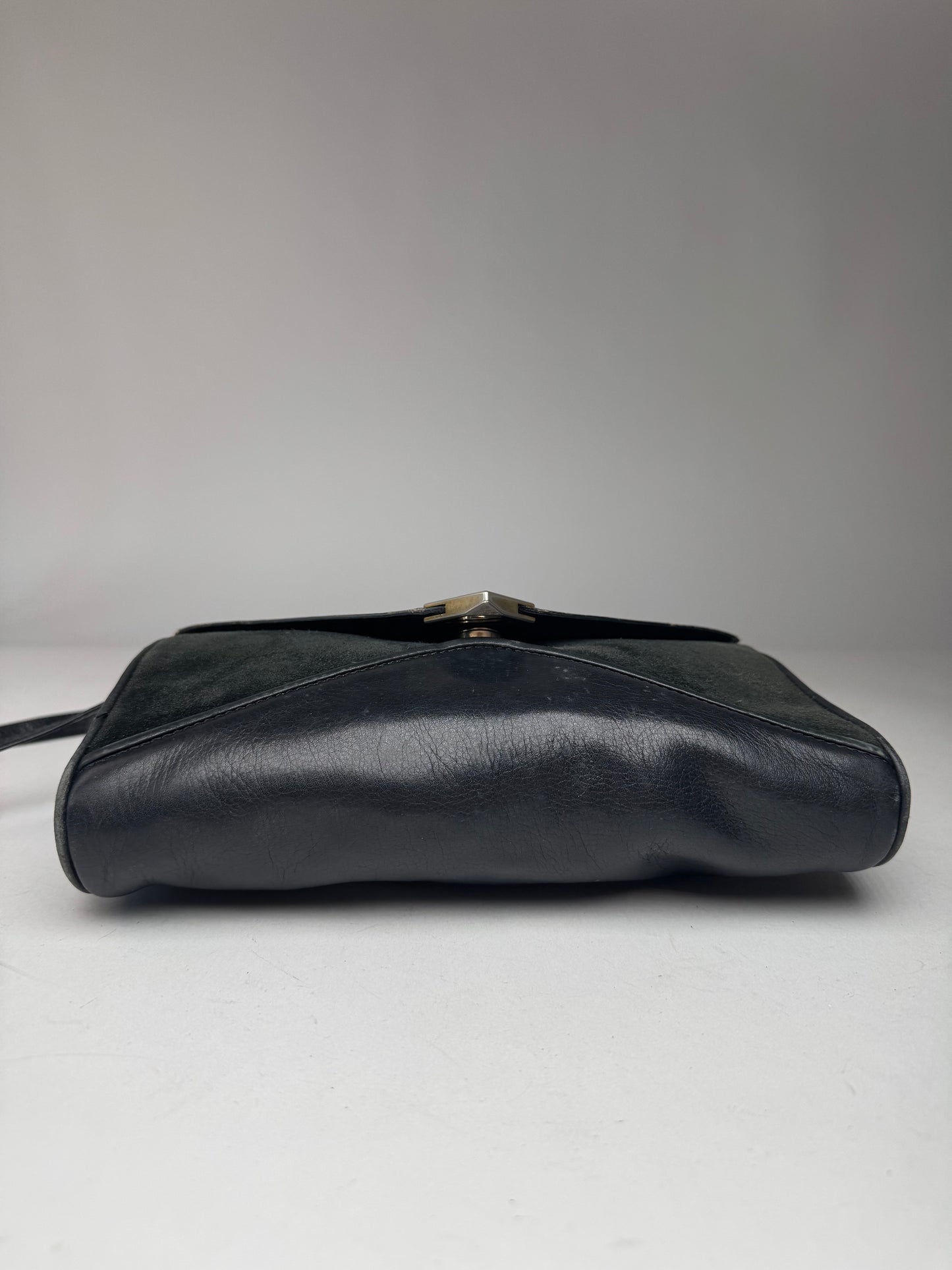 Vintage Celine Paris Triomphe Suede Leather Bag Marine Black