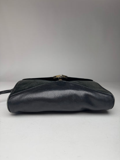 Vintage Celine Paris Triomphe Suede Leather Bag Marine Black