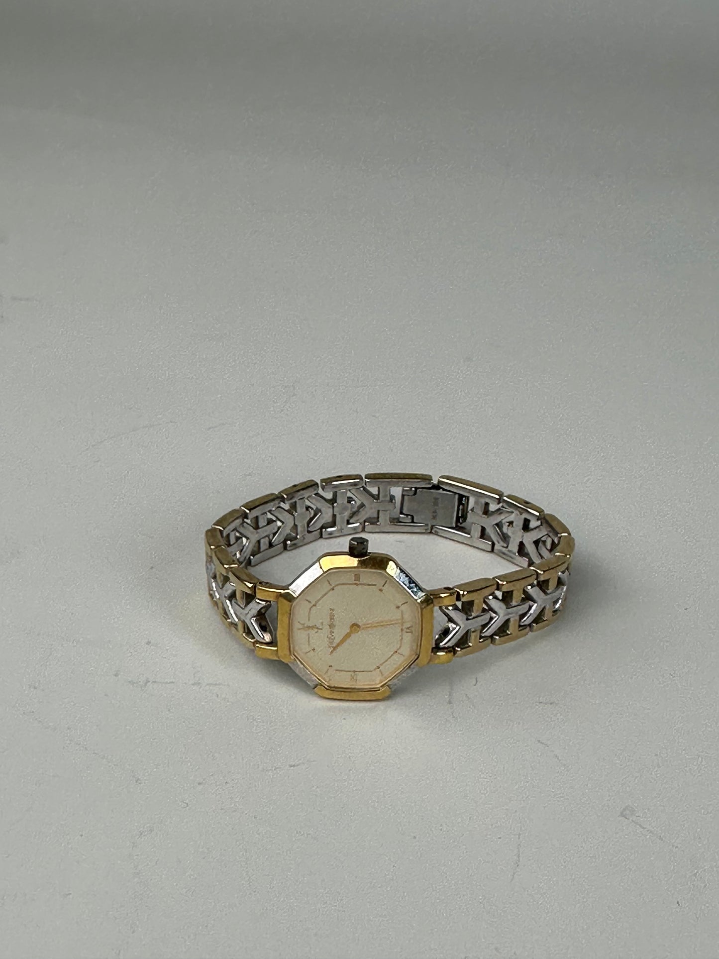 Vintage Saint Laurent Two-Tone Stainless Steel Watch Gold Silver