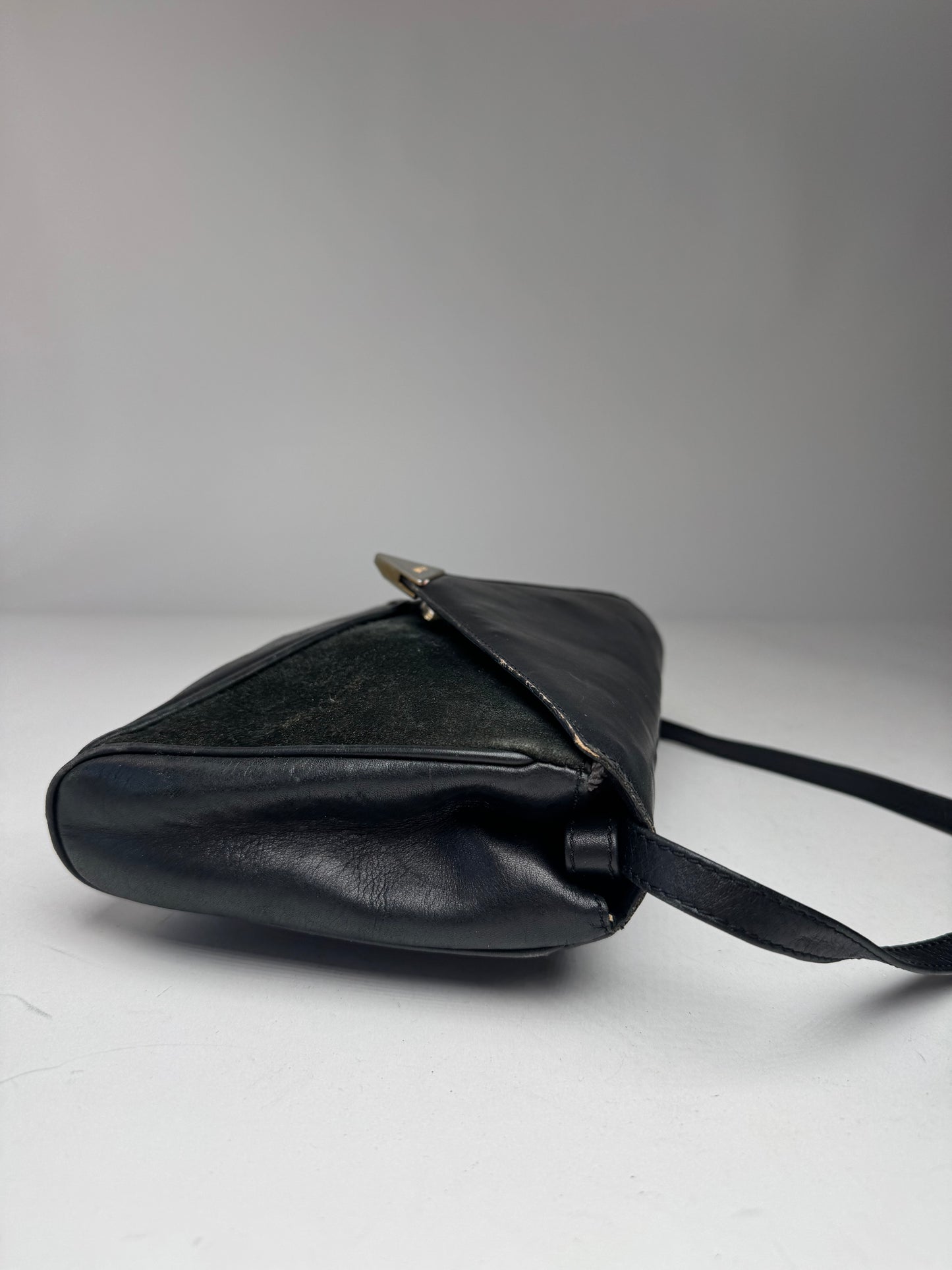 Vintage Celine Paris Triomphe Suede Leather Bag Marine Black