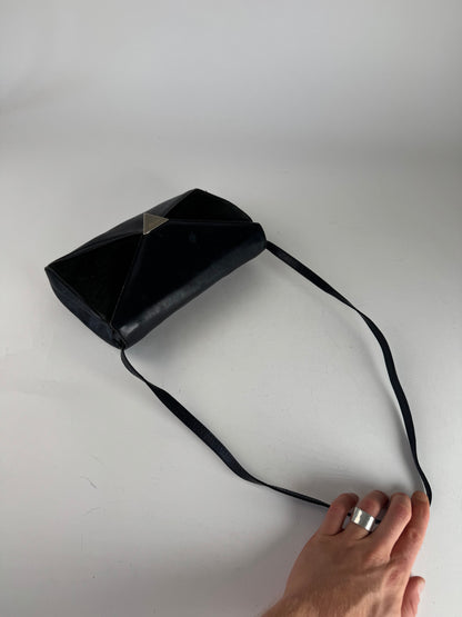 Vintage Celine Paris Triomphe Suede Leather Bag Marine Black