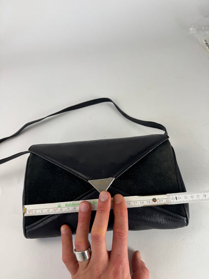 Vintage Celine Paris Triomphe Suede Leather Bag Marine Black