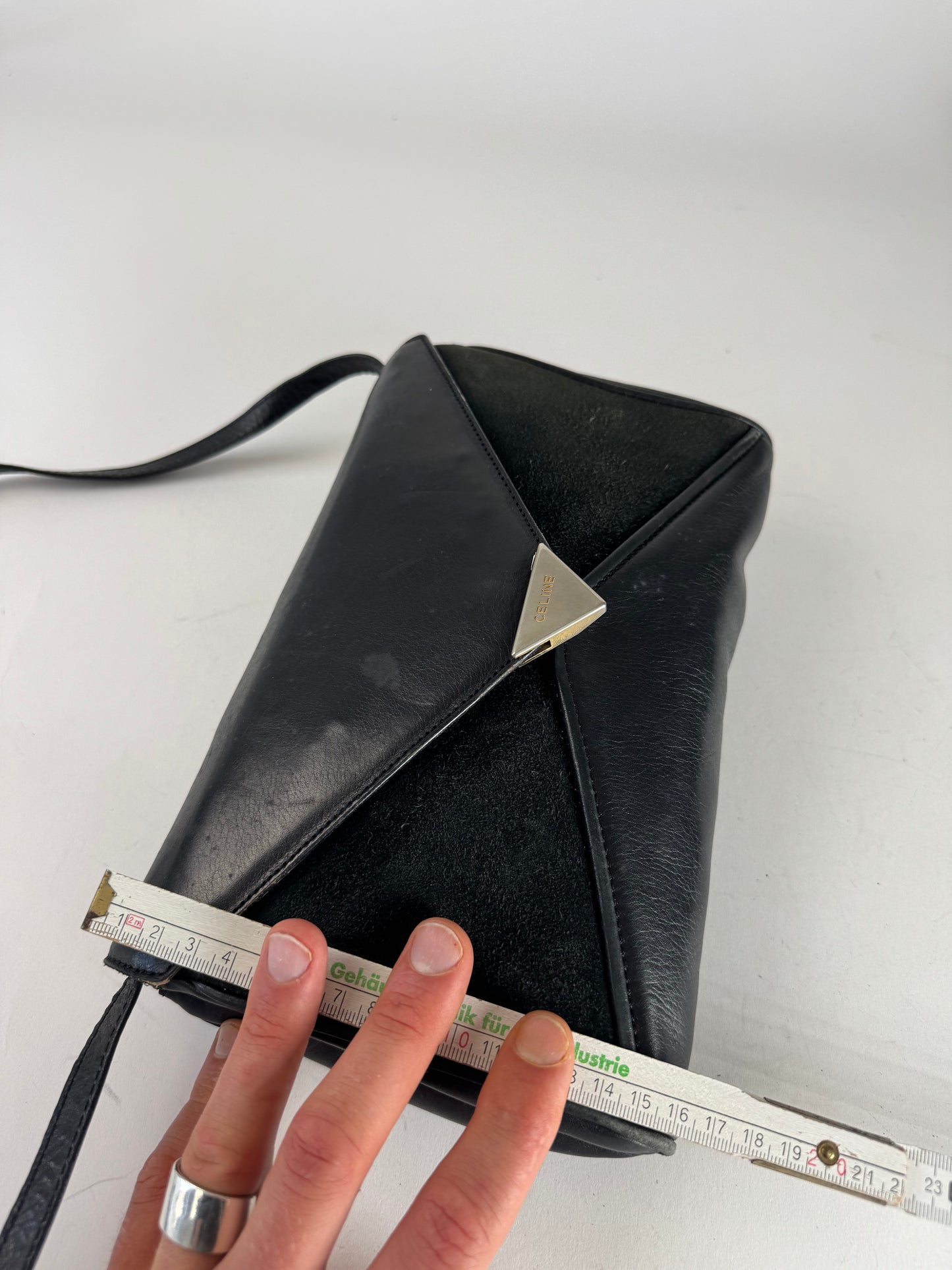 Vintage Celine Paris Triomphe Suede Leather Bag Marine Black