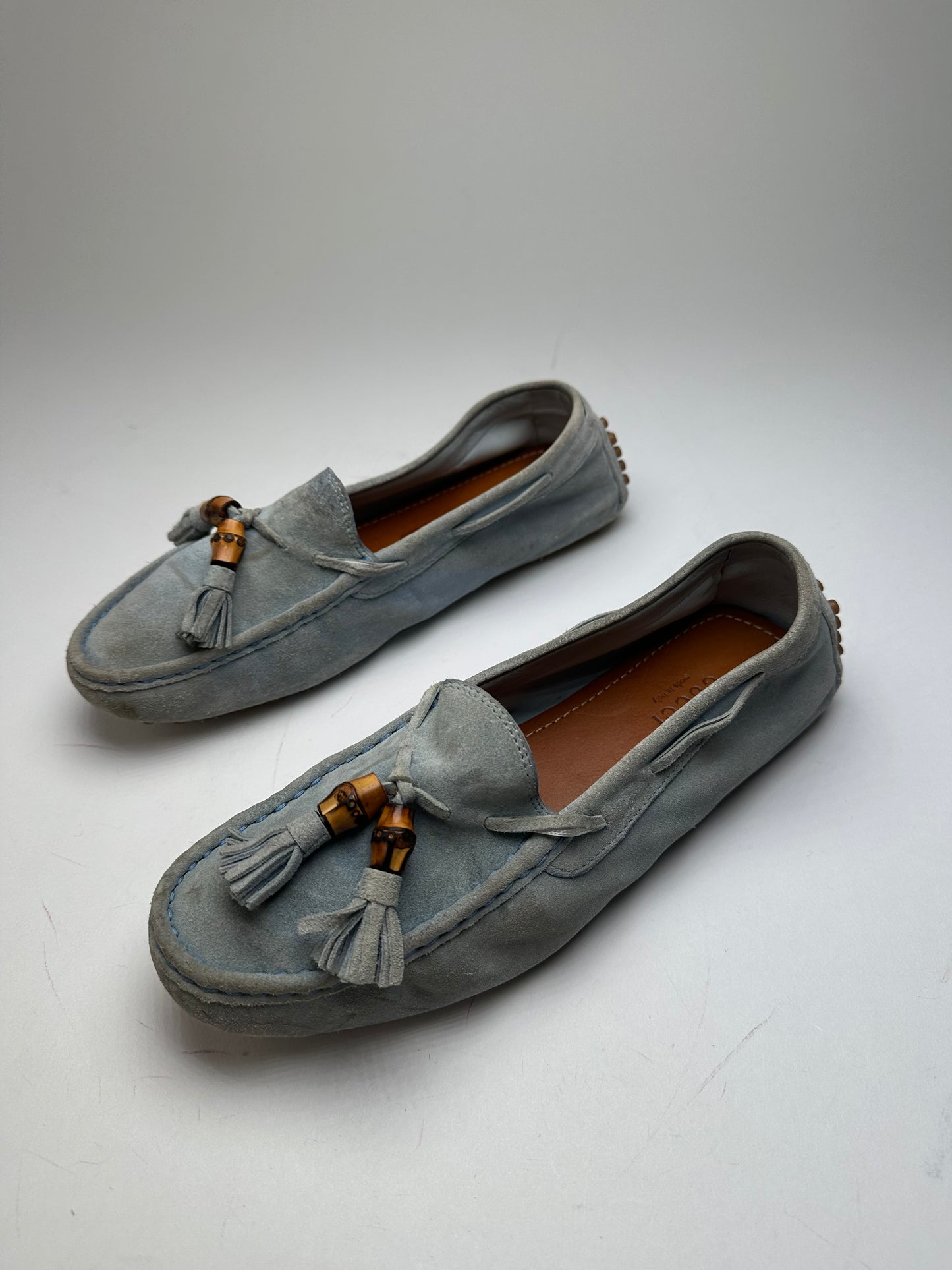 Vintage Gucci Bamboo Suede Loafer Light Blue EU37