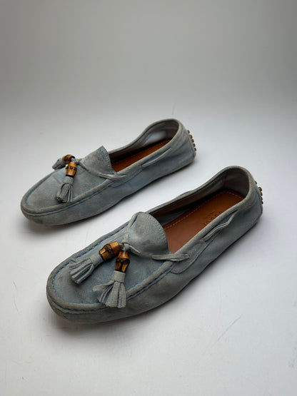 Vintage Gucci Bamboo Suede Loafer Light Blue EU37