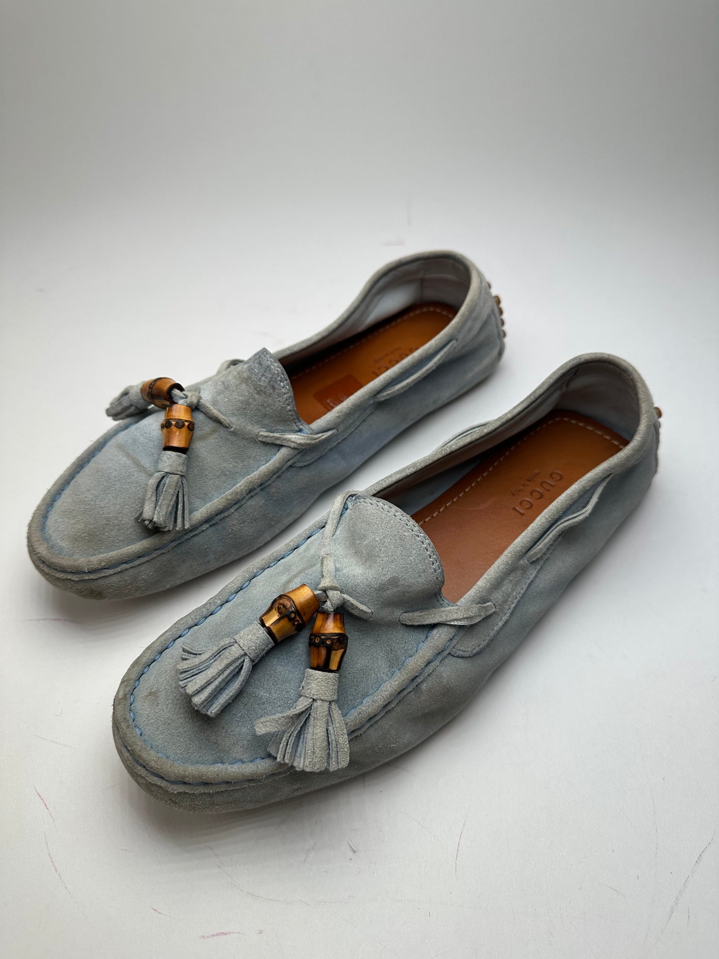 Vintage Gucci Bamboo Suede Loafer Light Blue EU37