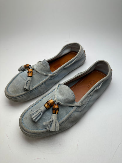 Vintage Gucci Bamboo Suede Loafer Light Blue EU37