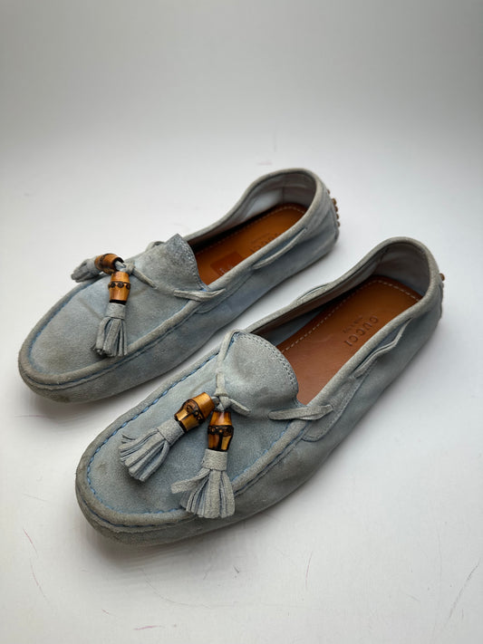 Vintage Gucci Bamboo Suede Loafer Light Blue EU37
