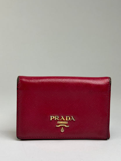 Vintage Prada Saffiano Leather Bifold Wallet Late 1990s Red