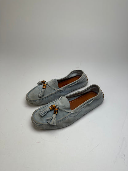 Vintage Gucci Bamboo Suede Loafer Light Blue EU37
