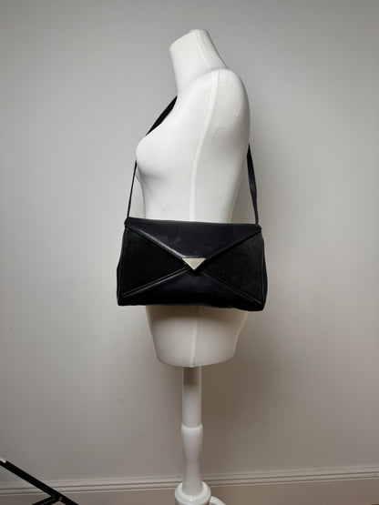 Vintage Celine Paris Triomphe Suede Leather Bag Marine Black