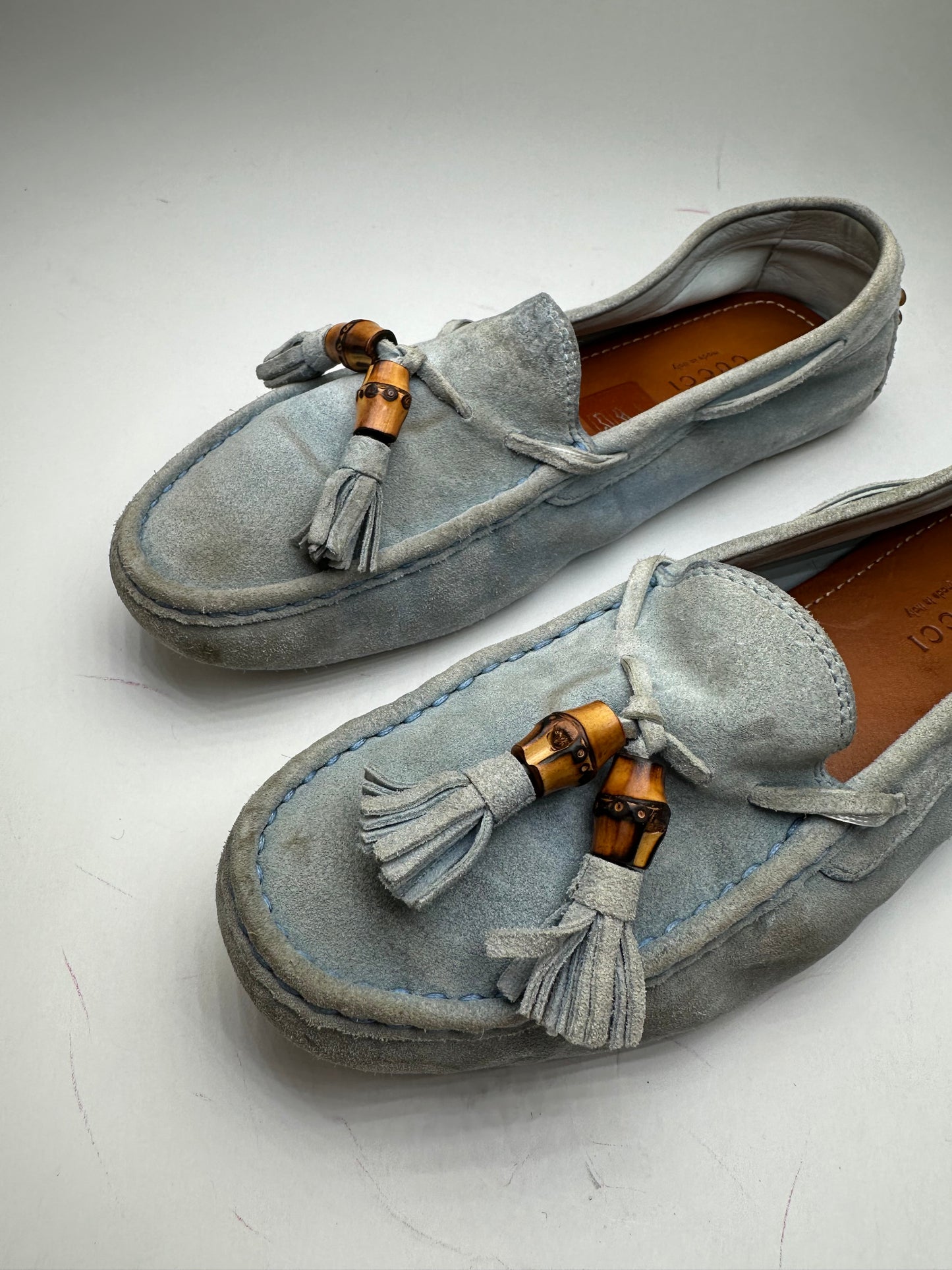 Vintage Gucci Bamboo Suede Loafer Light Blue EU37