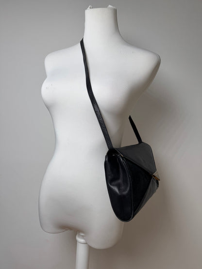 Vintage Celine Paris Triomphe Suede Leather Bag Marine Black