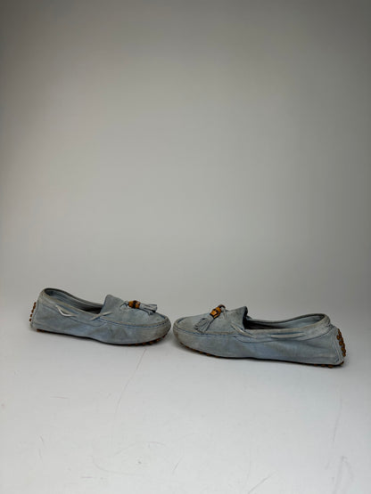 Vintage Gucci Bamboo Suede Loafer Light Blue EU37