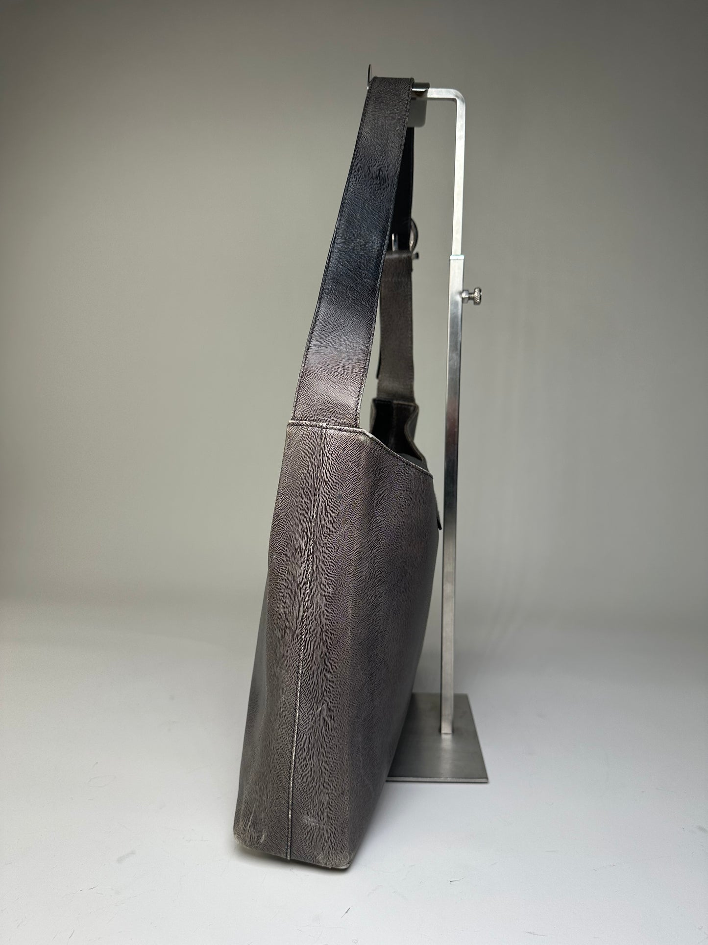 Vintage Ferragamo Leather Shoulder Bag Black Silver c. 2000
