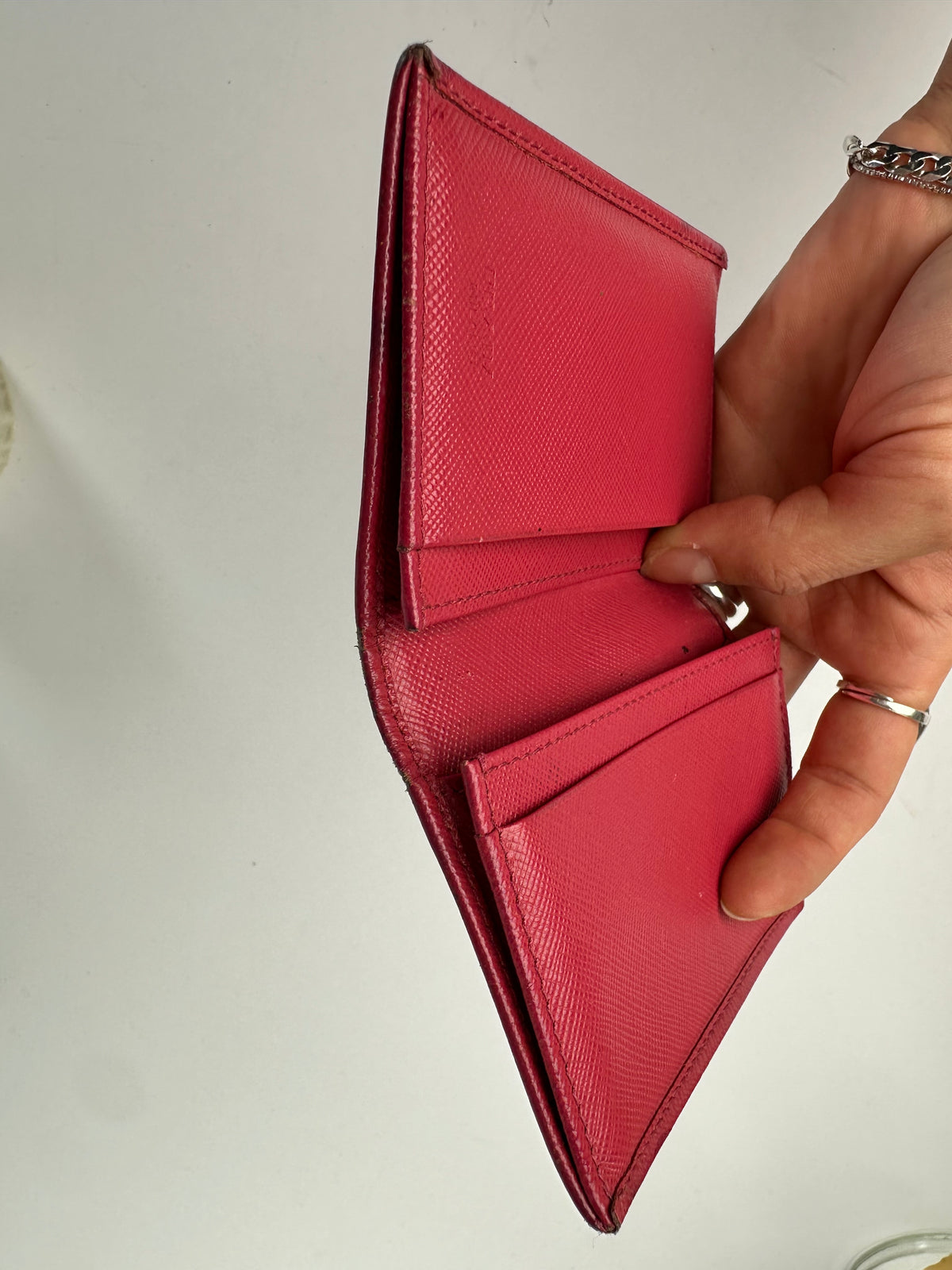 Vintage Prada Saffiano Leather Bifold Wallet Late 1990s Red