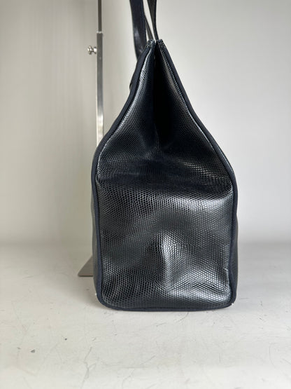 Vintage Ferragamo Textured Leather Tote Navy Gold